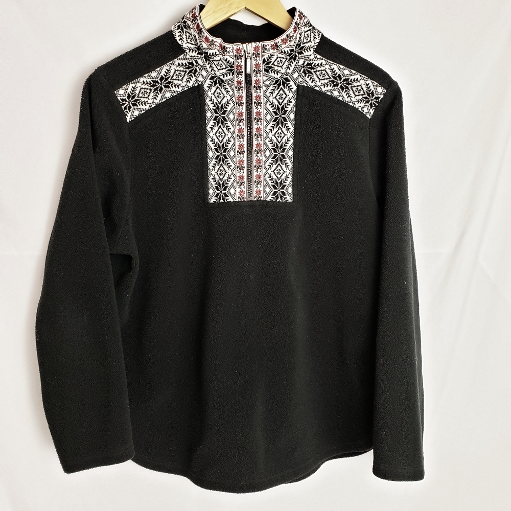 LL Bean Black Nordic Snowflake 1/4 zip Fleece
